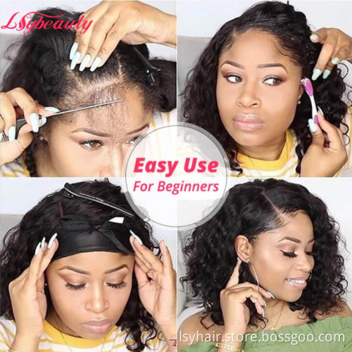 Ombre Honey Blonde Short Human Hair Wigs 1b/30  Brazilian Curly Lace Front Wigs Water Wave Bob Wigs For Black Women